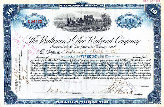 Cổ phiếu của Baltimore và Ohio Railroad ở Mỹ phát hành năm 1903